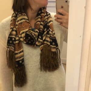 100% silk scarf neutral colored brown/black stripe